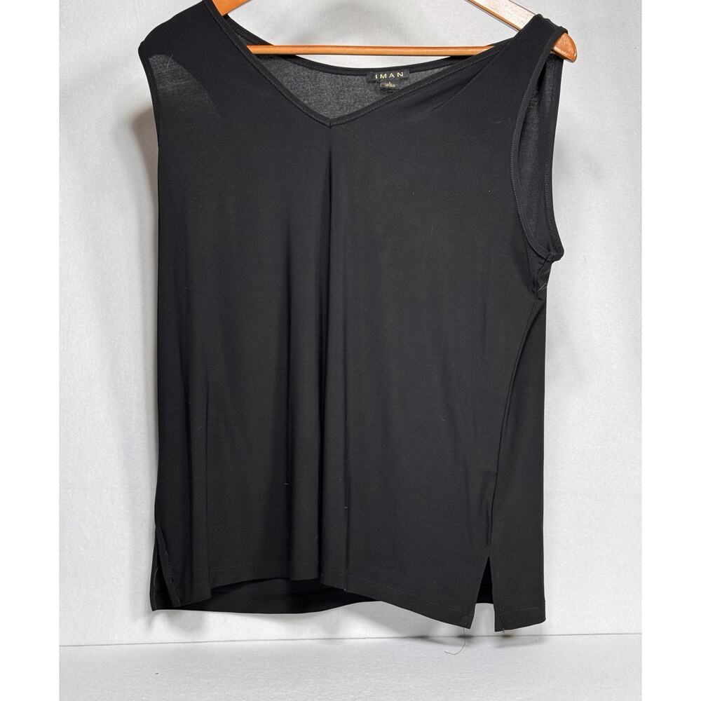 IMAN Global Chic Runway Jersey Mock Neck Tank - Black Size L Simple Black Top
